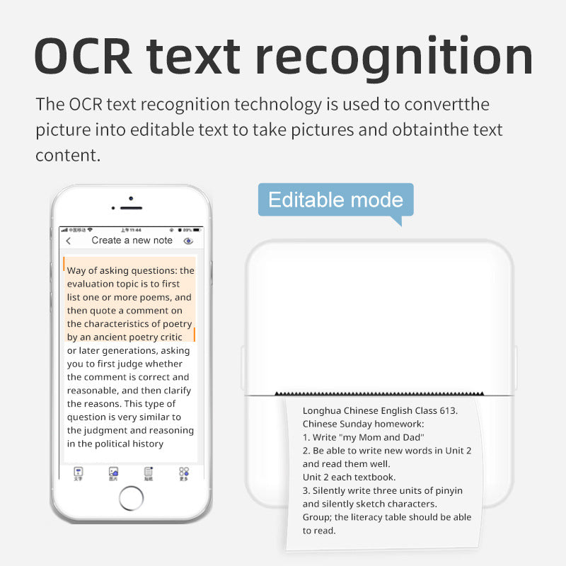 Phone displaying text recognition software with OCR technology on a white background