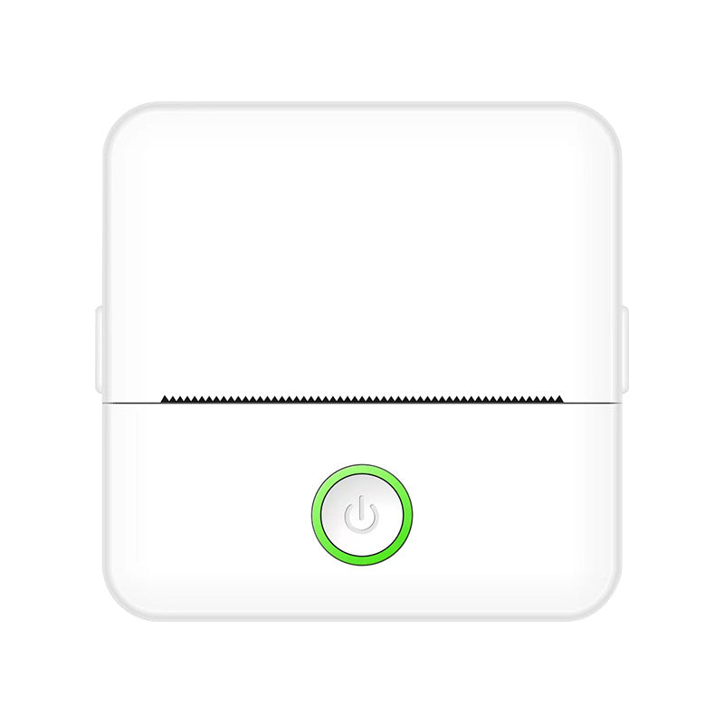 White electronic device with a green power symbol on a white background