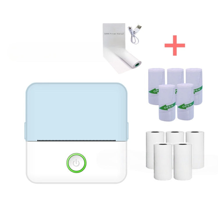 White electronic device with power symbol, multiple white rolls of paper, and a red plus sign on a white background.