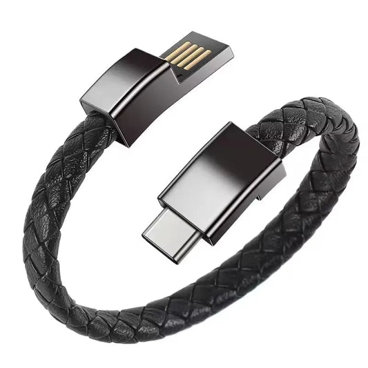 USB-C Bracelet Charging Cable – Braided Leather Fast Charge Type-C Data Cable for Samsung, Huawei, Xiaomi & Android Devices