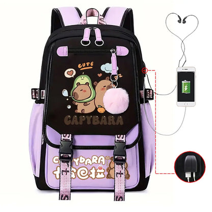 Capybara Backpack for Women & Teens | Large Capacity USB Charging School Bag