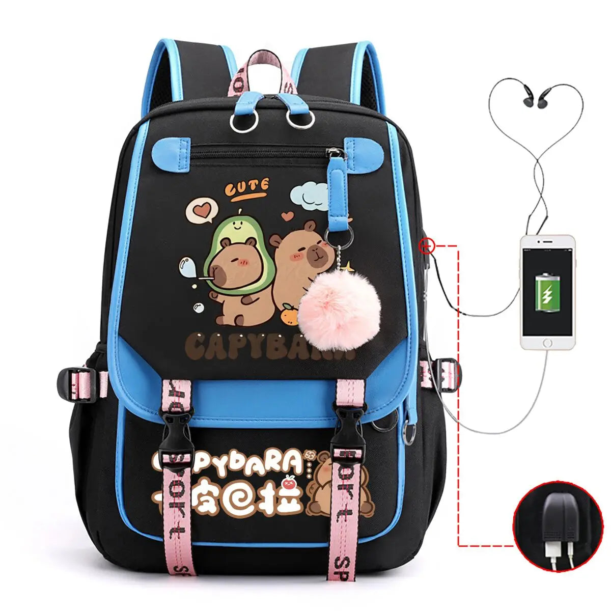 Capybara Backpack for Women & Teens | Large Capacity USB Charging School Bag