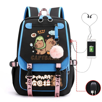 Capybara Backpack for Women & Teens | Large Capacity USB Charging School Bag