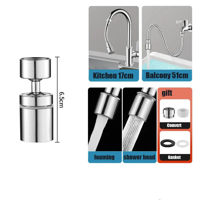 1080° Rotating Faucet Sprayer Head – Stainless Steel Universal Tap Extender with 2 Water Modes