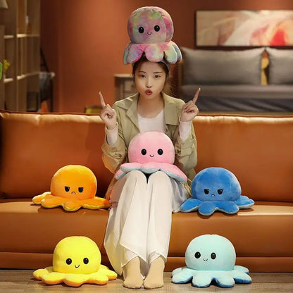 Reversible Mood Octopus Plush Toy | Flip Colour Changing Soft Cushion