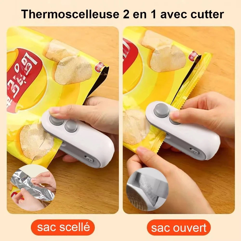 USB Rechargeable Mini Bag Sealer | 2-in-1 Heat Sealer & Bag Cutter