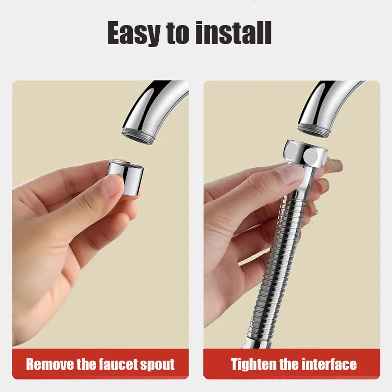 1080° Rotating Faucet Sprayer Head – Stainless Steel Universal Tap Extender with 2 Water Modes
