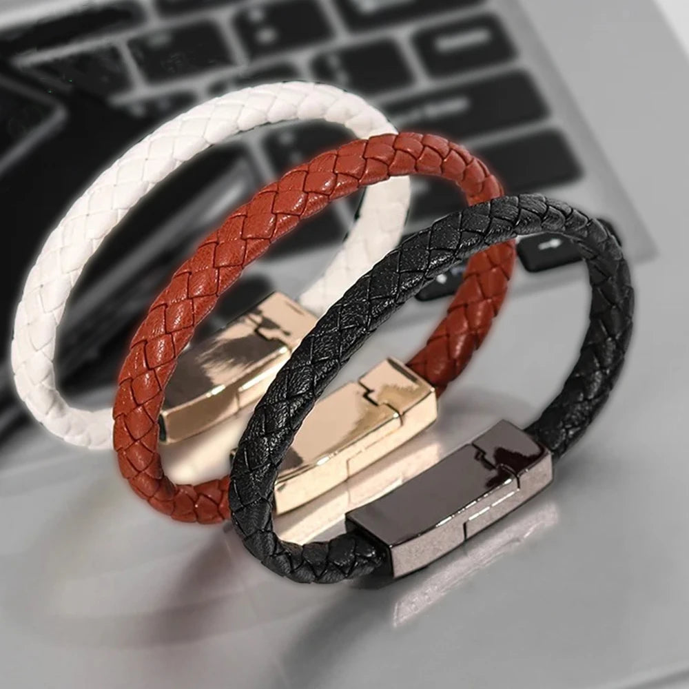 USB-C Bracelet Charging Cable – Braided Leather Fast Charge Type-C Data Cable for Samsung, Huawei, Xiaomi & Android Devices