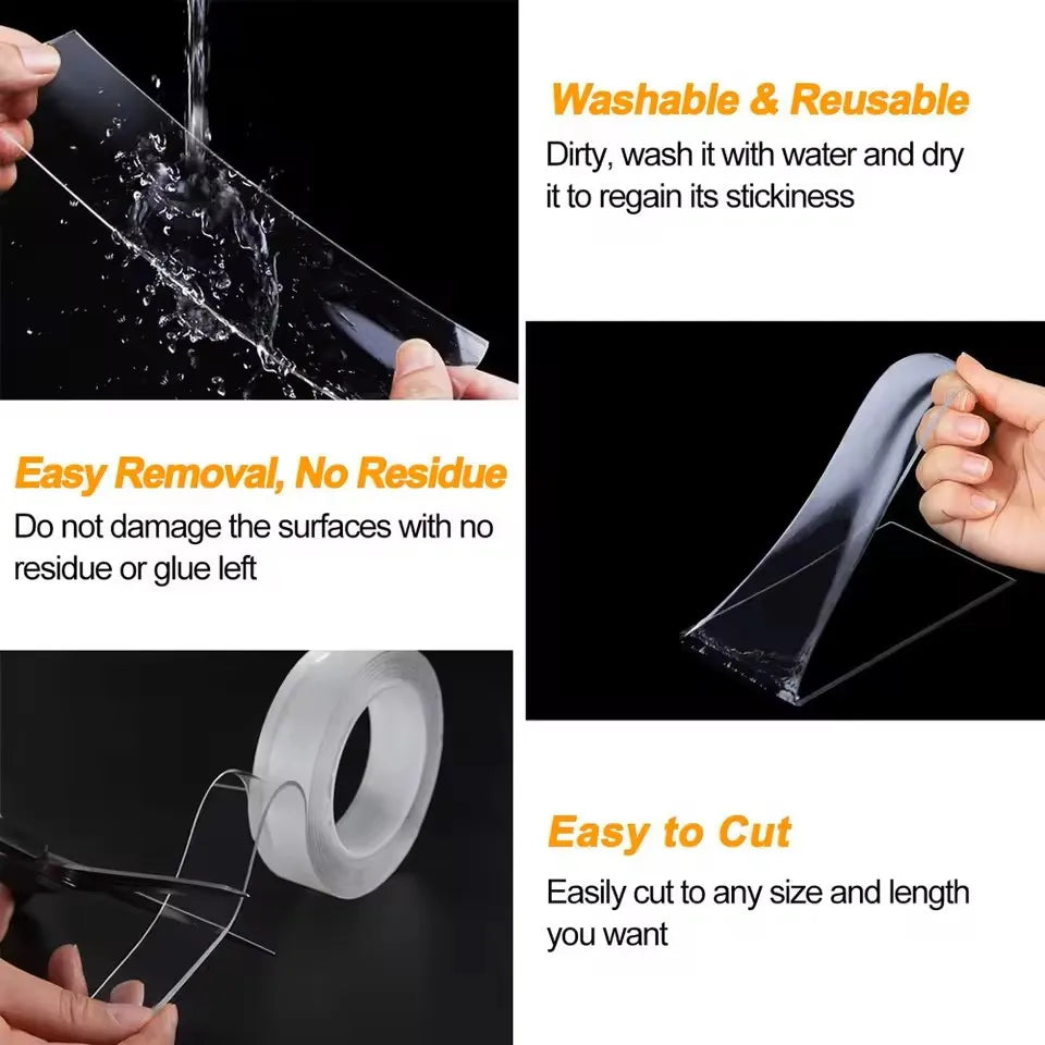Reusable Nano Double-Sided Adhesive Tape – Transparent Waterproof Traceless Mounting Tape for Woodworking, Home & Office