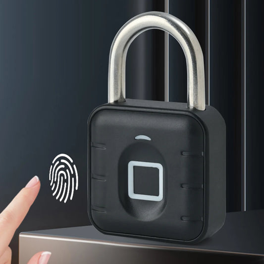 Fingerprint lock with a hand pressing the sensor on a dark background