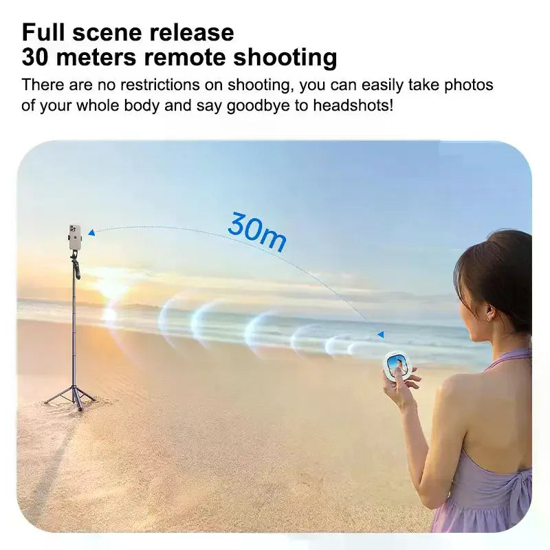 "A person using a magnetic wireless phone screen projector outdoors to preview their rear camera for selfies and vlogging."