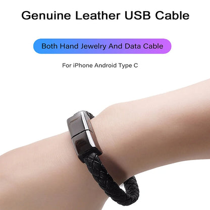 USB-C Bracelet Charging Cable – Braided Leather Fast Charge Type-C Data Cable for Samsung, Huawei, Xiaomi & Android Devices