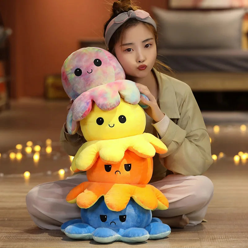 Reversible Mood Octopus Plush Toy | Flip Colour Changing Soft Cushion