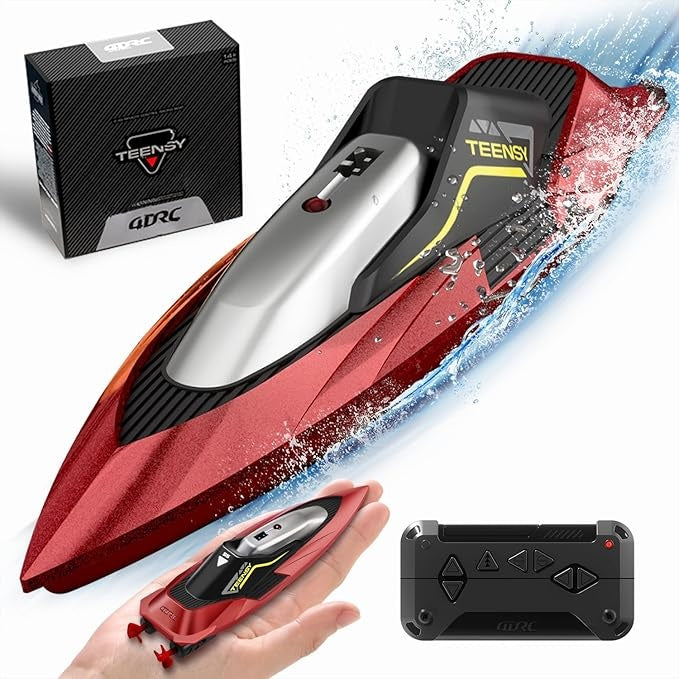 S5 RC racing boat in red colour on water
