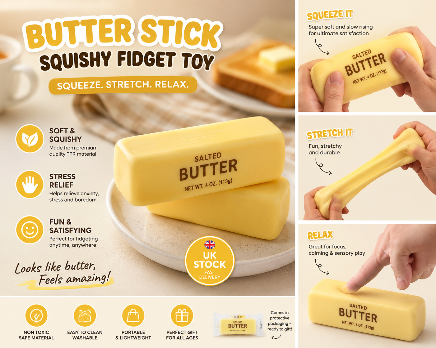 Butter Stick Squishy Fidget Toy | Stress Relief Sensory Toy UK