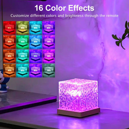 Colorful LED cube light with 16 color effects on a white background